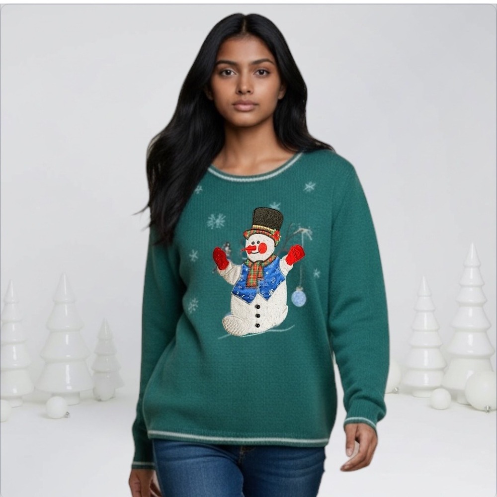 White Stag Womens‎ Embroidered Snowman Christmas Knit Sweater Size XL Whimsical
